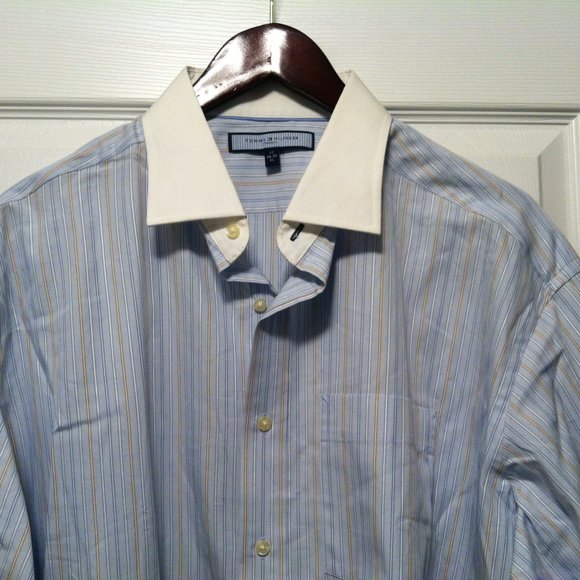 TOMMY HILFIGER MENS NEW BLUE 100%COTTON DRESS SHIRT SIZE: 17/34-35